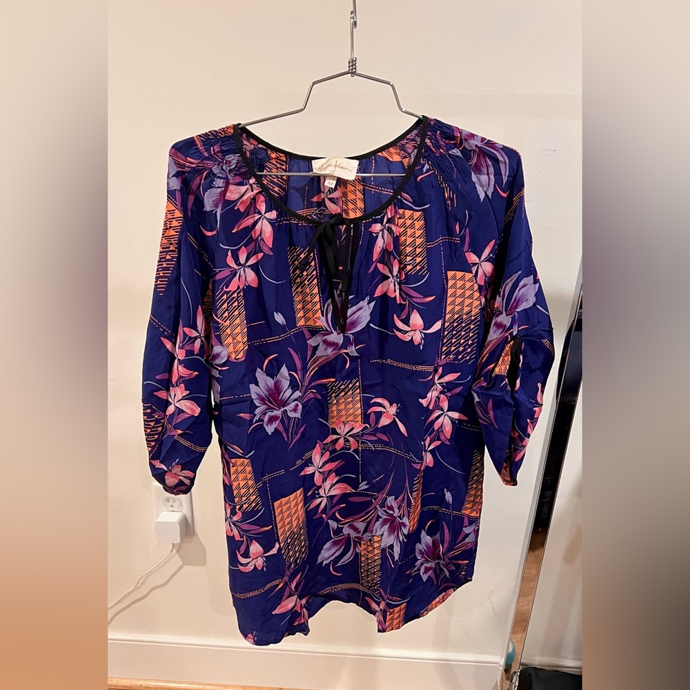 Yum I Kim Floral Print Blouse in Blue and Pink